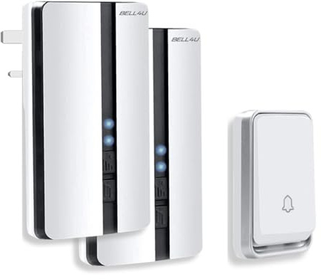 Bell4U Wireless Doorbell Kit, 2 Plug-in Receivers + 1 Push Button, No Batteries Needed, 700 feet Long Range, 51 Chimes, 4 Volume Levels, IP65 Waterproof, Easy Plug & Play – White
