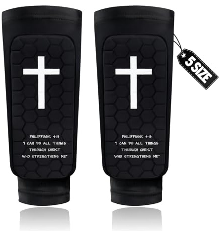 TIFFYONEK Soccer Shin Guards for Kids Youth & Adults - Honeycomb Padded Calf Compression Sleeves - Christian Philippians 4:13 Bible Verse Shin Pads