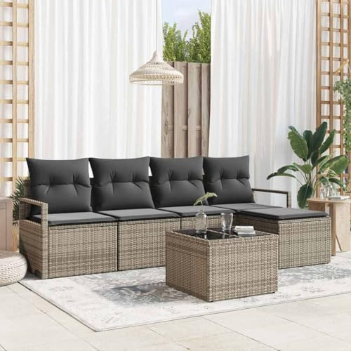 Frdhee Panca angolare per divano ad angolo, divano da giardino, con cuscino con memoria, 6 pezzi, grigio chiaro, adatto per prati, terrazze, cortili, piscine