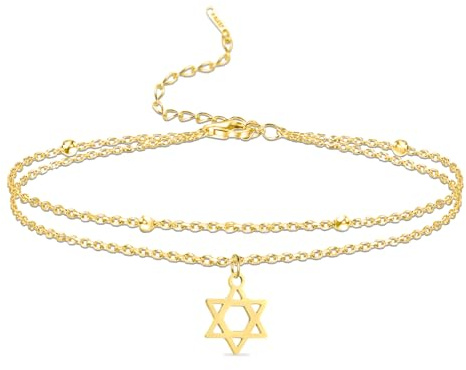 VASSAGO Star of David Bracelet for Women Men Adjustable Jewish Star of David Charm Link Bracelet String Hexagon Pendant Protection Jewish Hanukkah Jewelry Gifts