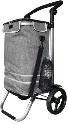 QUICK STAR Vikbar aluminium inköpsvagn 57 l (kylkompartiment 48 l + 9 l) - Grå - Max belastning: 50 kg - 35 x 45 x 98 cm - Lätta Eva-hjul Ø 20,5 cm - Vikbar - Kan användas som lyfttruck och