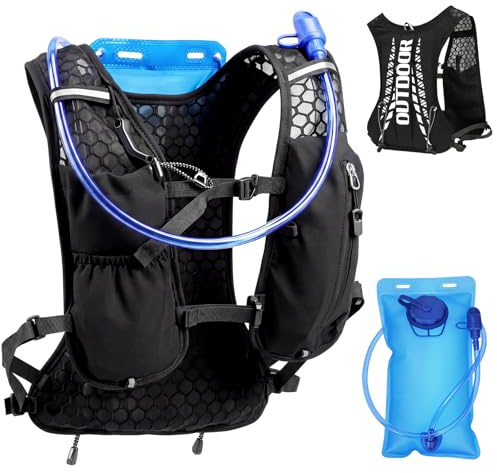 Mochila de Hidratación 2L para Running, Ciclismo, Senderismo, Maratón, Trail Running - Chaleco Ligero con Tiras Reflectantes, Silbato, Correas Ajustables para Hombre y Mujer