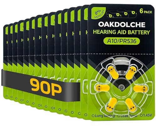 OAKDOLCHE 90 Count Hearing Aid Batteries Size 10, 1.4V Long Lasting