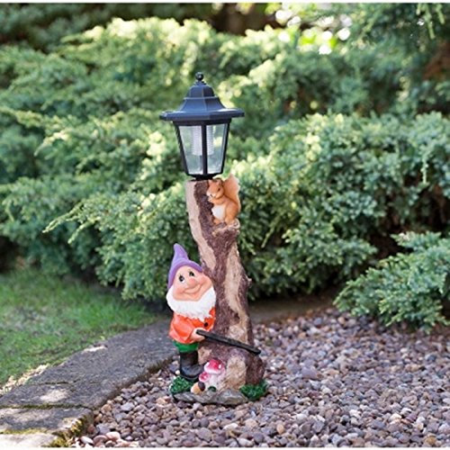 Garden Gnome with Solar Lamp Post Add a Funny Decorative Lighting to Your Garden - Purple