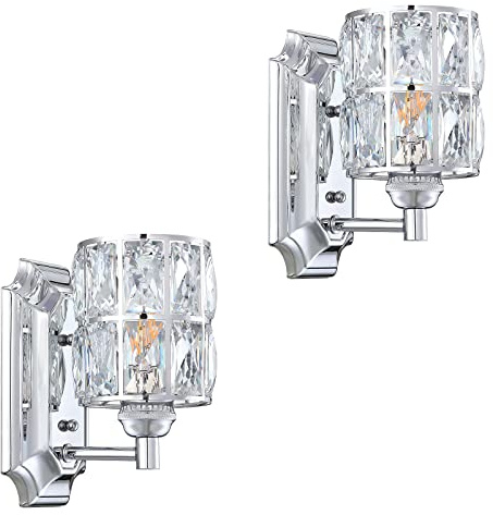 Crystal Wall Sconce Chrome Dry&Wet Dual Use 1 Light 2 Pack UL Certified