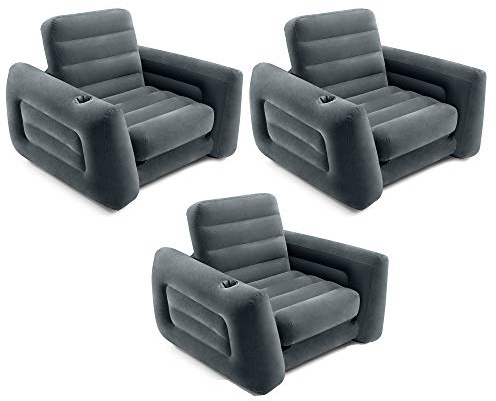 Intex 66551EP Inflatable Pull-Out Sofa Chair Sleeper That Works as a Air Bed Mattress, Twin Sized (3 Pack)