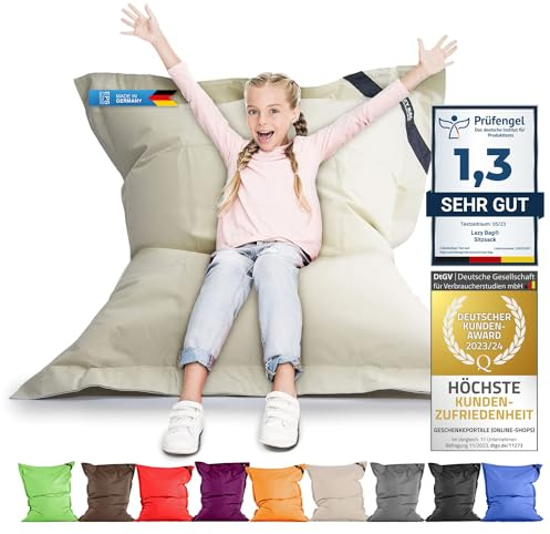 LAZY BAG Original Indoor & Outdoor Beanbag XL Pouf géant de 250 litres Coussin de siège Junior Fauteuil pour Enfants & Adultes 160x120 (Beige)