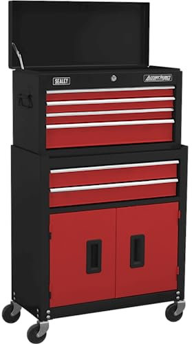 Sealey Topchest & Rollcab Combination/Tool Chest on Wheels with Ball-Bearing Slides, 6 Drawer - Red - AP22R
