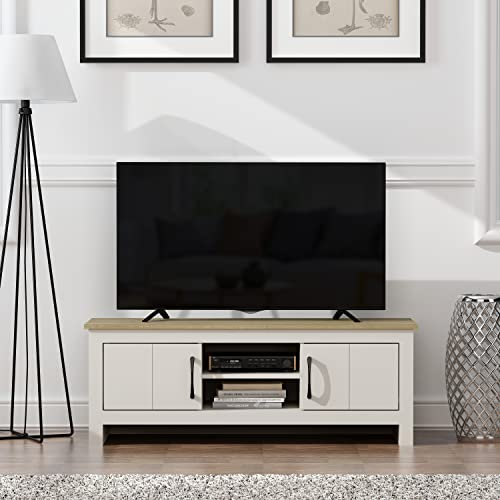 Galano Limestone TV Unit – TV Stand Cabinet for up to 50-inch TVs, 2-Door Storage Table for Living Room & Bedroom, 119cm Modern TV Stand – Light Grey