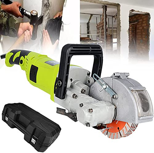 JIADUOFU Scanalatore Elettrica Scanalatrice da Muro Include 5 Diamantati 125 Mm 4000w Nessuna Polvere, profondità di Taglio 0-37 Mm, Industriale Parete Scanalatrice,Green-110V