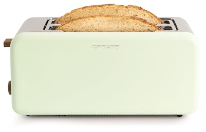 CREATE/TOAST RETRO XL/Tostadora verde / 6 Niveles de potencia, bandeja recogemigas, termostato, descongelación, recalentar, 2 ranuras rebanadas anchas, 1500W