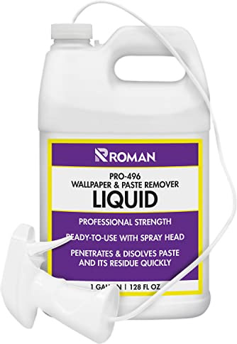 Roman Wallpaper Remover Liquid Spray, Contractor Strength Wallpaper Stripper and Adhesive Remover, Unscented, Non-Staining, Clear, PRO-496 (1 Gallon, 300 Sq. Ft.)