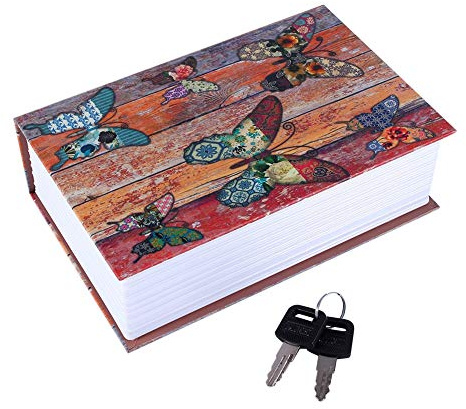 Boîte de Sécurité en Forme de Livre, Coffre-fort Décoratif avec Motif de Paon, Rangement Secret pour Bijoux et Argent, Serrure Intégrée, pour Maison, Bureau et Appartement