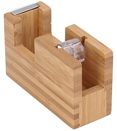 Tape Dispenser,Desktop Tape Dispenser Cutter Holder with Bamboo Wood Non Skid Base Roll Base Stationery Tool for Packaging in Office Restaurant