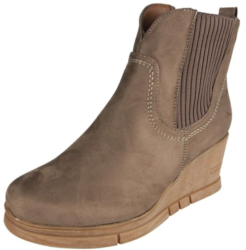 LoudLook Ladies Faux Suede Wedge Heel Zip Comfy Platform Winter Warm Chelsea Ankle Boots Size Khaki Suede 7