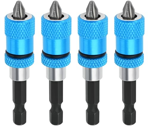 Bekecidi 4 PCS Strong Magnetic Bit Holder, 1/4 Hex Shank Drywall Screwdriver Extension, Quick Change Screw Depth Adjustment Drywall Tools, Bit Holder for Impact Driver (Blue)