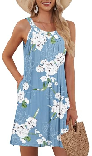 AUSELILY Women's Summer Dress,Beache Cover-ups Floral Light Blue L