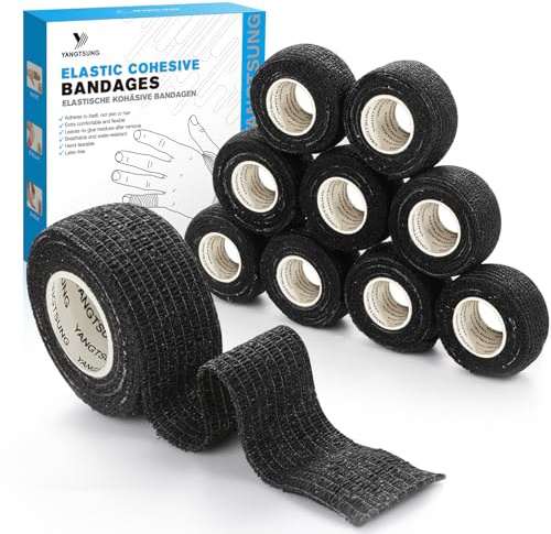 YANGTSUNG 9 Rollos Vendas Autoadhesivas, 2,5 cm x 4,5m Banda Venda Cinta Bendaje Adhesiva Deportiva Tape, Venda Cohesiva Vendaje Elástico Tape Crossfit para Dedos, Muñecas, Tobillo, Perros, Caballos