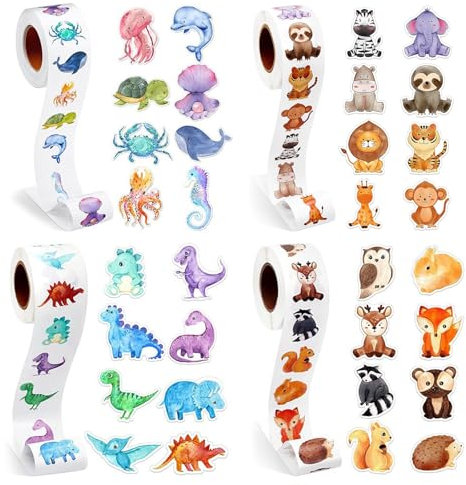OMJMYY 2000 Stück Runde Cartoon Tier Aufkleber Kinder Tier Belohnungsaufkleber Wasserdicht Selbstklebende Sticker Tiere Stickerrolle für Skateboard Gepäck Aufkleber Scrapbook Laptop Trinkflasche