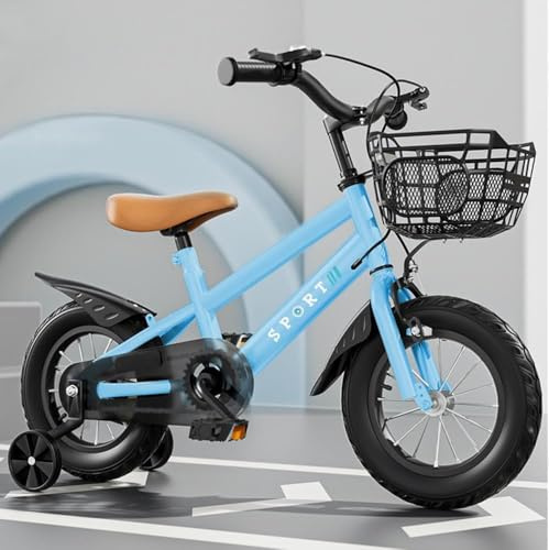 homewell Vélo enfant 12/14/16, pour garçons et filles (2 à 8 ans), avec roues stabilisatrices et pneus antidérapants (16; bleu)
