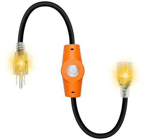 MAXKOSKO 2PCS 120V Temperature Controlled Extension Cord, Heat Cable Controller, Thermostatically Controlled Outlet Auto On/Off Below 37°F/Over 50°F, 20 Cord for Covered Outdoor Outlets
