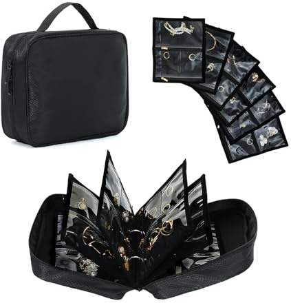 EVEOUT 6 Fundas Organizador de Joyas de Nylon, Estuche de Joyas de Viaje Portátil para Pendientes, Collares, Anillos, Libro Plegable para Guardar Joyas