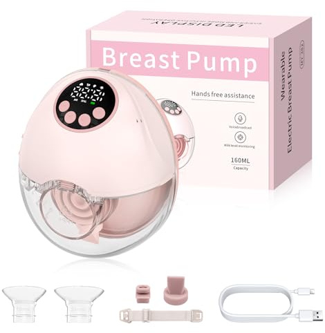 HOMGEN Milchpumpe Elektrische Brustpumpe Tragbare Milchpumpe mit 4 Modi, 12 Stufen,Hands-Free LED-Anzeige, Ultra-Leise, Tragbare Drahtlose Brustpumpe mit 24/21/19mm Flanschen für Mütter