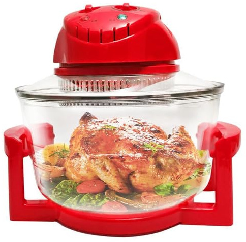 Forno Friggitrice Ad Aria Alogeno Da 12 Litri, Fornello Da Banco Multiuso Da 1300 W Con Timer Regolabile 130-230°c, Tecnologia Di Ritenzione Dei Nutrienti, Design Rosso