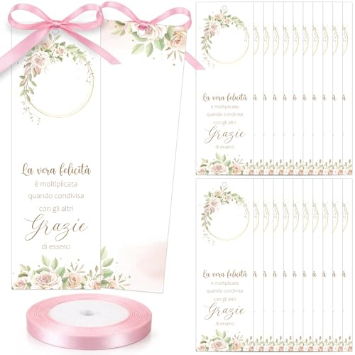 Nezyo 50 Piezas Tarjetas de Lugar para Boda Recuerdos de Boda Tarjetas de Lugar para Agradecimiento con Lazo Decoración de Mesa(Rosa claro)