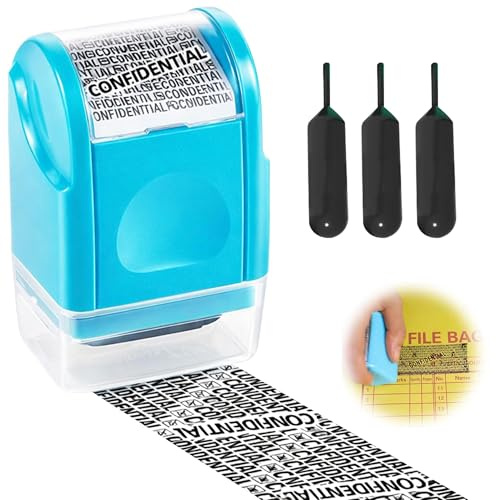 Borrador Etiquetas Paquete, Rodillo Para Ocultar Datos Personales, Sello Rodillo Protección Identidad, Sello Privacidad Documentos Azul con 3 Tinta Recambio