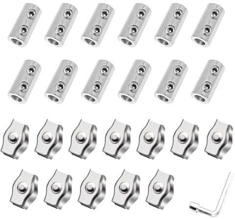 24 Stück Drahtseilklemme und 1 Stück L-Schlüssel Für Seile 1,5-2 mm • Wiederverwendbare Seilklemmen für Aufhängungen, Geländer, Wäscheleinen