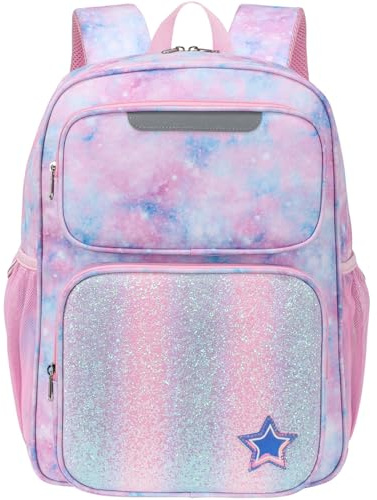 Bagseri Kinderrucksack Mädchen - 23L Rucksack Kinder Schule 3.-5. Klasse (8-10 Jahre), Ergonomischer Schulranzen mit Brustgurt & Thermofach, Leicht, Reflektoren & DIN A4, Rosa Batikmuster