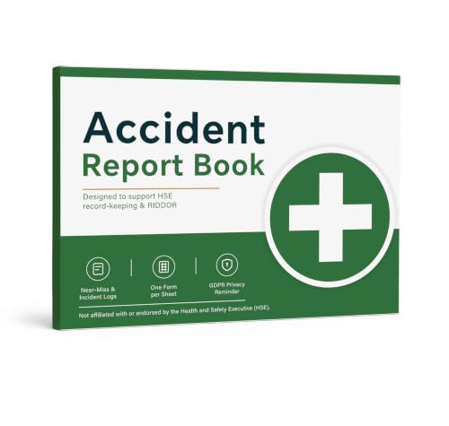 Workplace Accident Report Book A5, 54 Records, HSE Incident Log | 54 Incident Records, A5 Landscape Accident Log for Near Miss, HSE Documentation, Offices, Schools and Industrial Sites