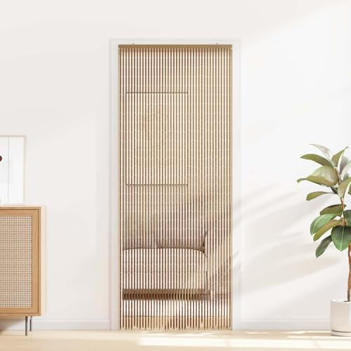 Augerlite insektsdörr i bambu, flerfärgad, 90 x 200 cm, 45 bambumuddar, för dörr, balkong, terrass, kök, ventilerande och självstängande för inomhus- och utomhusbruk