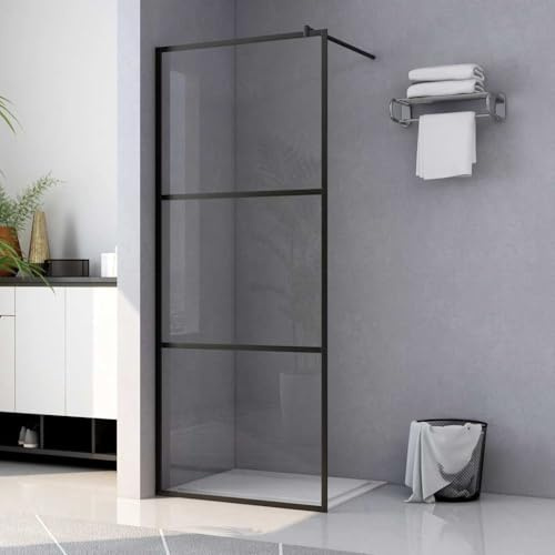 LoogCape Duschvägg för walk-in duschar, klarglas, svart, 100 x 195 cm med justerbar ram och stödstång för walk-in duschkabin, stänkskydd, stabil skiljevägg, enkel rengöring