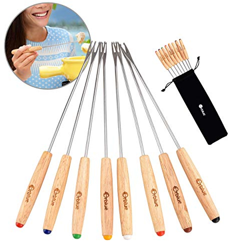 ORBLUE Tenedores de Fondue con Mango de Madera, Juego de 8