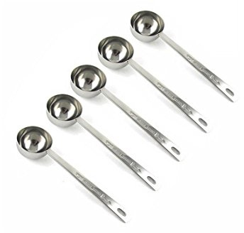 Stainless Steel 1 Tablespoon Measuring Coffee Scoop Spoon, Set of 5