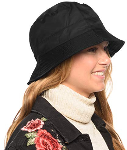 Adjustable Waterproof Bucket Rain Hat in Nylon, Easy to fold (Black)