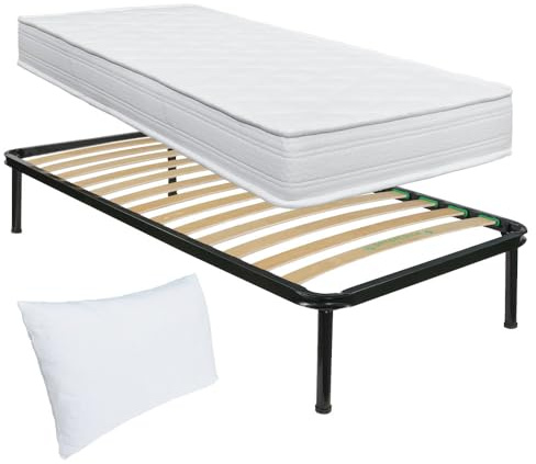 Comprarredo Kit rete e materasso singolo 80x190 NORVEGIA più cuscino fiocco memory in regalo, rete singola a doghe 80x190 ortopedica con materasso in waterfoam alto 19cm