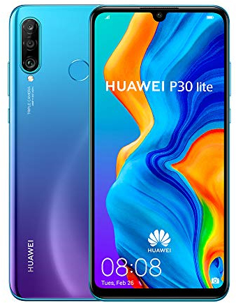HUAWEI P30 Lite (128 Go, 4 Go de RAM) 6,15 écran, AI Caméra Triple, Dual SIM GSM Mondial Usine déverrouillé MAR-LX3A - Version Internationale (Bleu Paon)