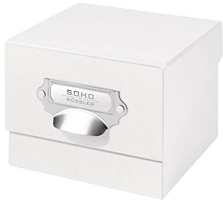 Rössler SOHO Foto Aufbewahrungsbox | Fotobox Aufbewahrungsbox mit Deckel | Organizer Box | Visitenkarten Aufbewahrung | Boxen Aufbewahrung | Storage Boxes | 17x15x13 cm | 1 Stück | Farbe: Weiß | Weiss