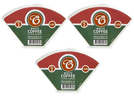 EDESIA ESPRESS – 300 Koniska Kaffefilter i Papper – Kaffefilter Nr.2 för Manuell Kaffebryggare, Pour-Over och Mjuk Bryggning – Storlek 2 Vit