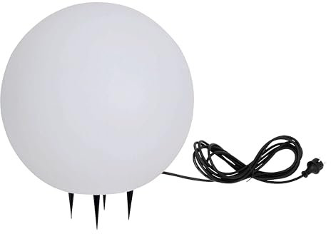 TRANGO Sfera da giardino 250W IP65 Ø 25 cm in bianco opaco aspetto pietra naturale *SNOW* incluso cavo di alimentazione IP44 da 5 metri con 1 presa E27, luce sferica, sfera luminosa, luce esterna