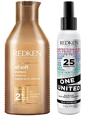 Redken Pflegeset mit All Soft Shampoo für trockenes und brüchiges Haar & feuchtigkeitsspendendes One United Multi-Benefit-Treatment