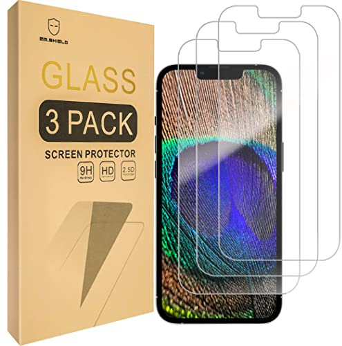 Mr.Shield Screen Protector compatible with iPhone 14 / iPhone 13 / iPhone 13 Pro [6.1 Inch] [Easy Face Unlock Version] [Tempered Glass] [3-PACK] [Japan Glass with 9H Hardness]