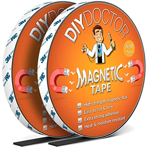 DIY Doctor Magnetband für Fliegengitter (10m) – Selbstklebende 5m + 5m A+B Polaritäts-Magnetstreifen – Zuschneidbar – Dünnes Magnetband für DIY-Projekte