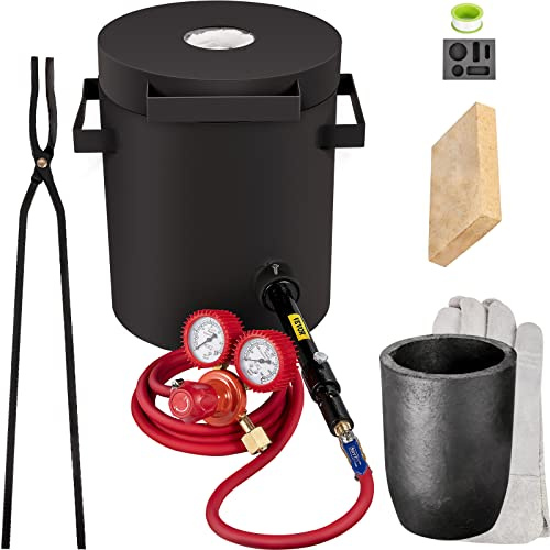 VEVOR propansmedja 2 kg Kapacitet för koppar 0-350 psi justerbar propanregulator metall smältugn kit 20 mm tjock eldfast tegelsten Gasbrännare för industriellt och professionellt bruk i verkstäder