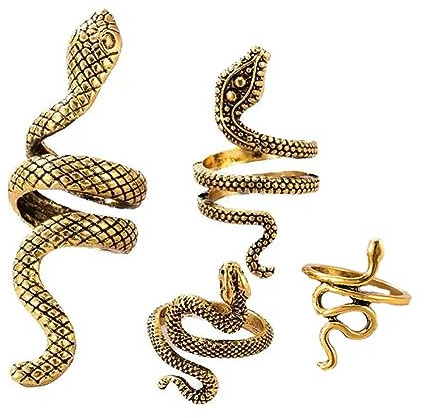 Carufin Vintage Snake Ring Set Animal Finger Joint Anillos Apilables Anillos Nudillo Joyería para Mujeres y Niñas (Pack de 4) (Oro)