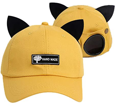 LOSOO Lunettes de Soleil Casquette de Baseball - Chapeaux de Baseball Pilot Sun Protection avec Lunettes - Casquette d'ombrage à Pointe Hip Hop avec Oreilles de Chat