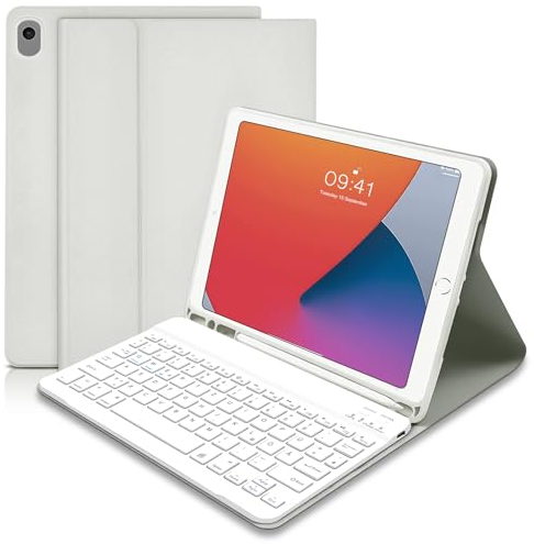 Hofsos für iPad 9.Generation Hülle mit Tastatur (Deutsches QWERTZ),Tastatur Hülle für iPad 10.2 Zoll, Schutzhülle mit Pencil Halter Wireless Abnehmbare Tastatur für iPad 9/8/7.Gen 10.2 Zoll-Gray